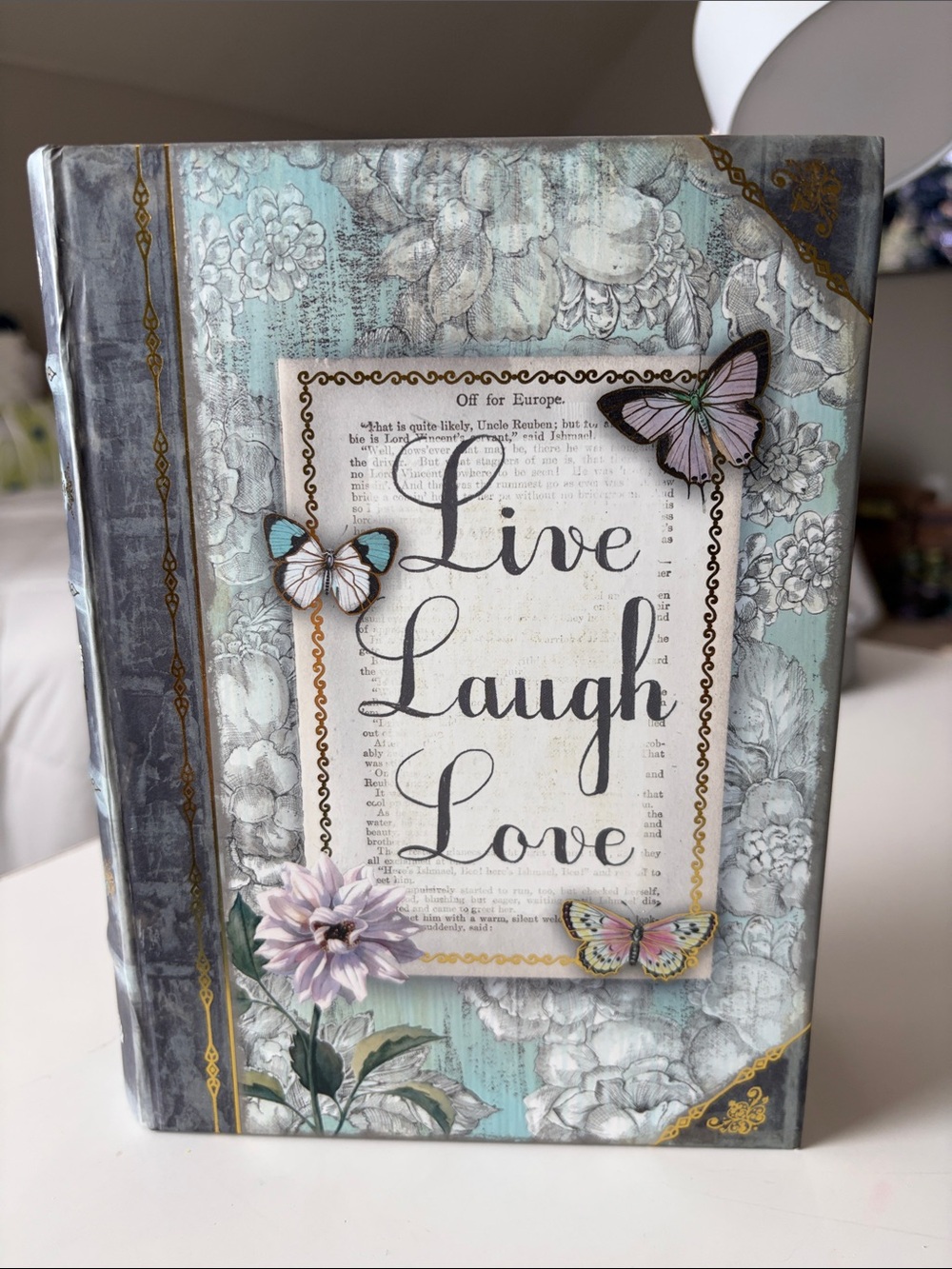 Live Laugh Love Decorative Storage Box - Blue Floral Medium